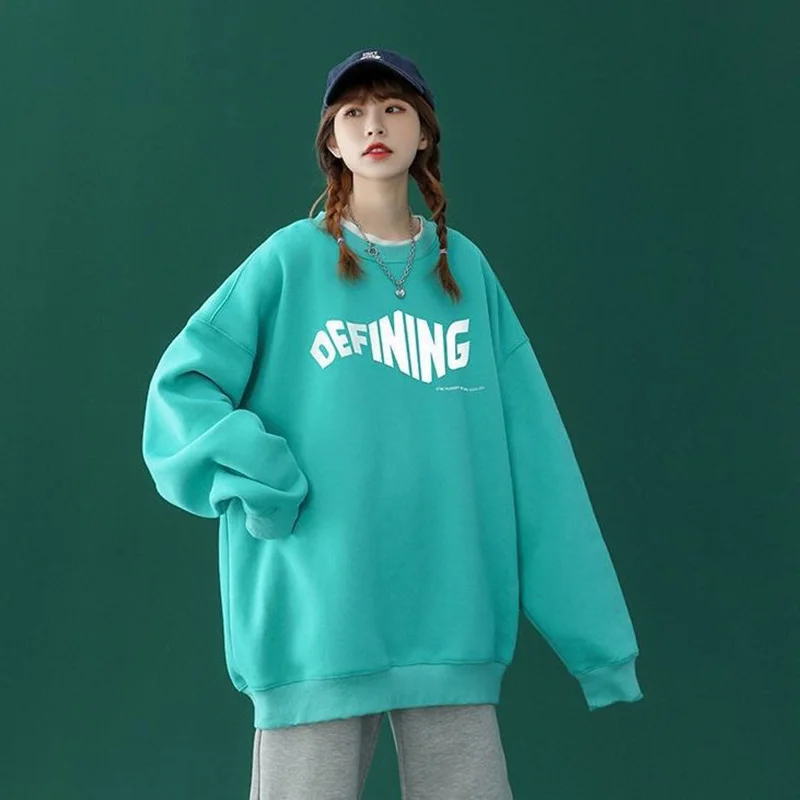 Fashion Printed Letter Loose Casual Sweatshirts Female Clothing 2023 Autumn Winter Oversized All-match Tops Korean Sweatshirts