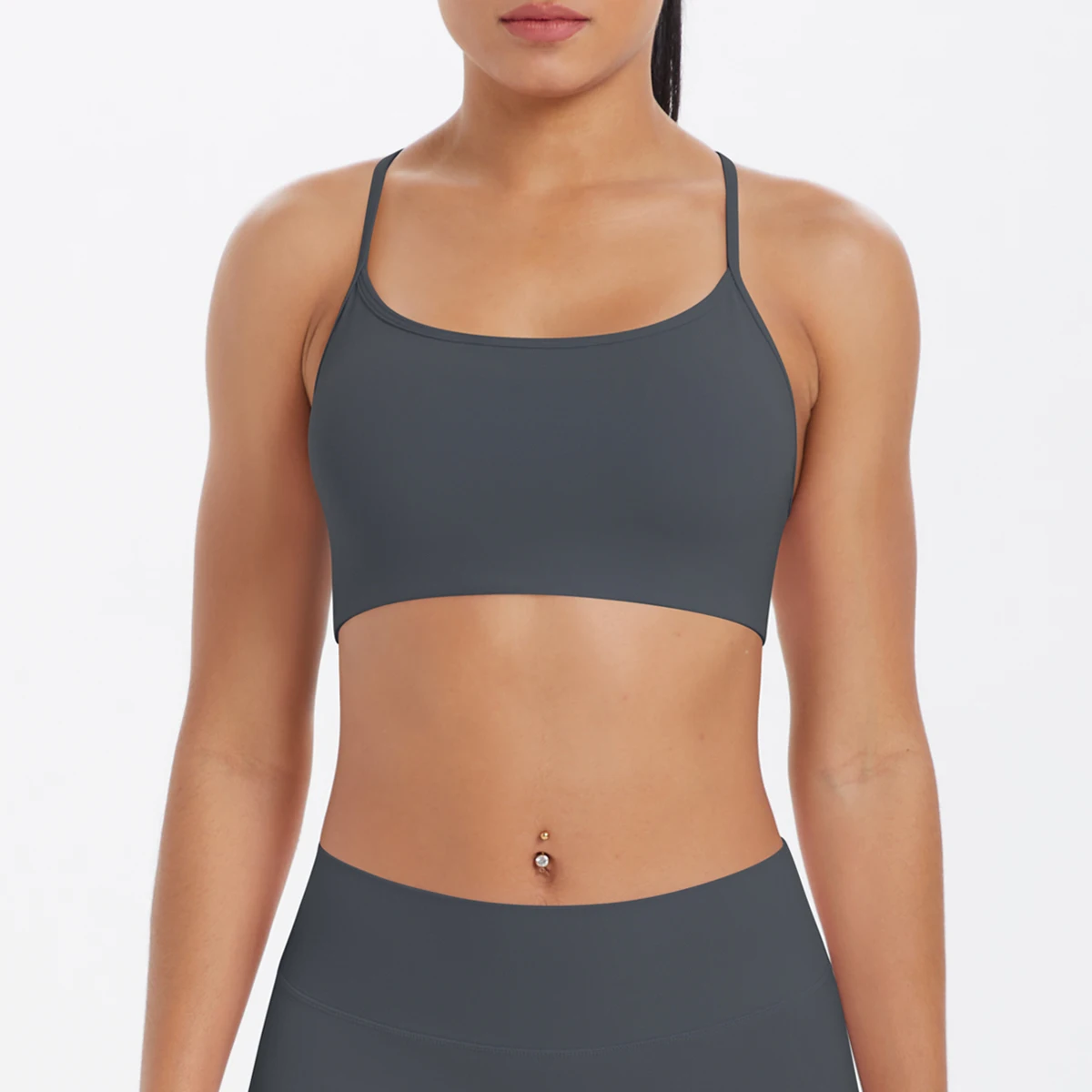 Tanktop für Damen, Yoga-BH, Yoga-Unterwäsche mit Brustpolster, einfarbig, schöner Rücken, Kreuz-BH, stoßfestes Workout-Top für Fitness und Laufen. – Detail 16