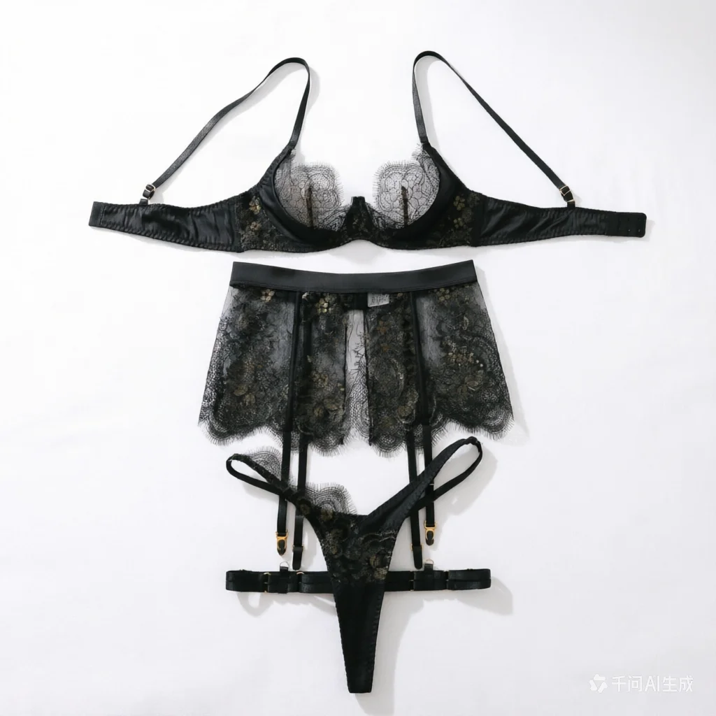

Sexy Hot Elegant Bra Belt Thong 3PC Valentine Lingeries with Leg Circles Premium Attractive Floral Embroidery Set
