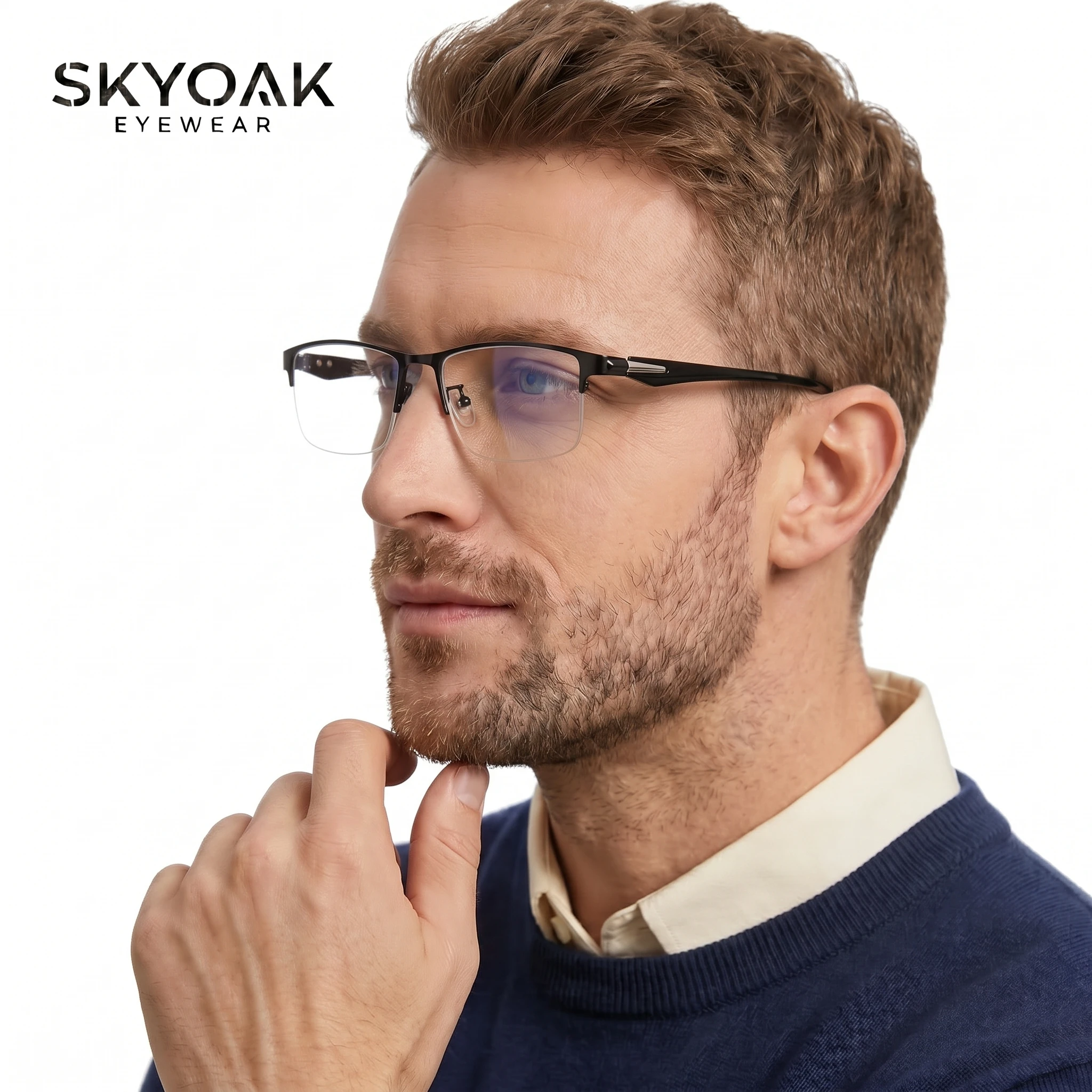 SKYOAK 2 Pack TR90 Half Frame Progressive Multifocal Reading Glasses Men Blue Light Blocking No-Line Computer Presbyopia Readers