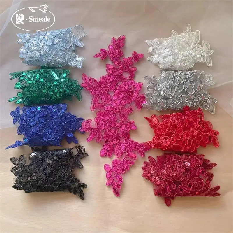 20 Stück/10 Paare. 17 Farben Spitzenborte mit glänzenden Pailletten und verspiegelten Blumen. Hochzeitskleid, Hochzeitsschuhe, Kopfschmuck, DIY-Nähzubehör. – Detail 5