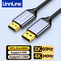 Unnlink True 8K 60Hz DisplayPort to HDMI Cable 4K 240Hz DP 1.4 to HDMI Converter for Graphic Card PC to TV Monitor Active Cable