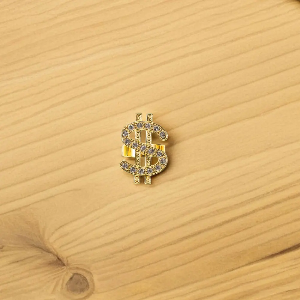 6Pcs Embedded Money Sign Rings Hip Hop Rapper Costume Jewelry Cosplay Party Fancy Dress Statement Statement Ring