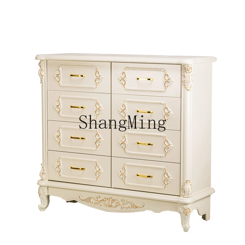 CL solid wood six-chest cabinet simple modern storage cabinet white ivory white bedroom living room