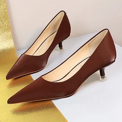 BIGTREE Shoes Women 4.5 Cm Heels Pointed Toe Woman Pumps Fashion Kitten Heels Large Size 34-43 Sexy Mid Heeled Female Shoes 2024