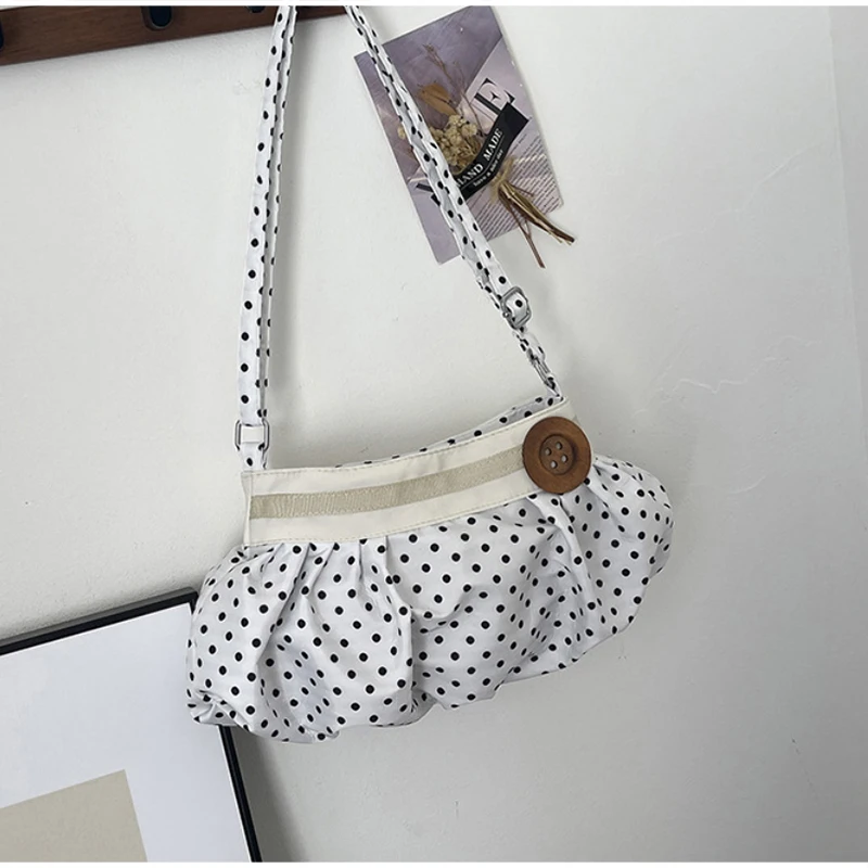 Koreanische Polka-Dot Plissierte Stern-Streifen Hobo Unterarm-Schultertasche, Süße Niedliche Damenhandtasche, Leichte Stoff-Freizeittasche für Frauen – Detail 32
