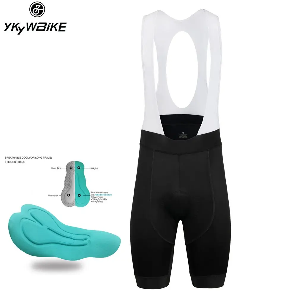 

YKYWBIKE Cycling Bib Shorts Men Breathable Pro Shockproof 3D Sponge Pad Cycling Pants 6-8 Hour Ride Laser-cut 5cm Italy MITI