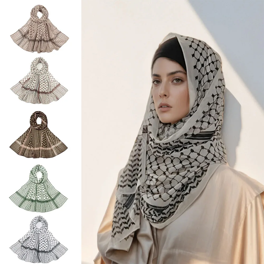 

Длинный шарф Keffiyeh 170*80 см, шифоновые исламские шали с принтом, дышащий арабский женский шарф