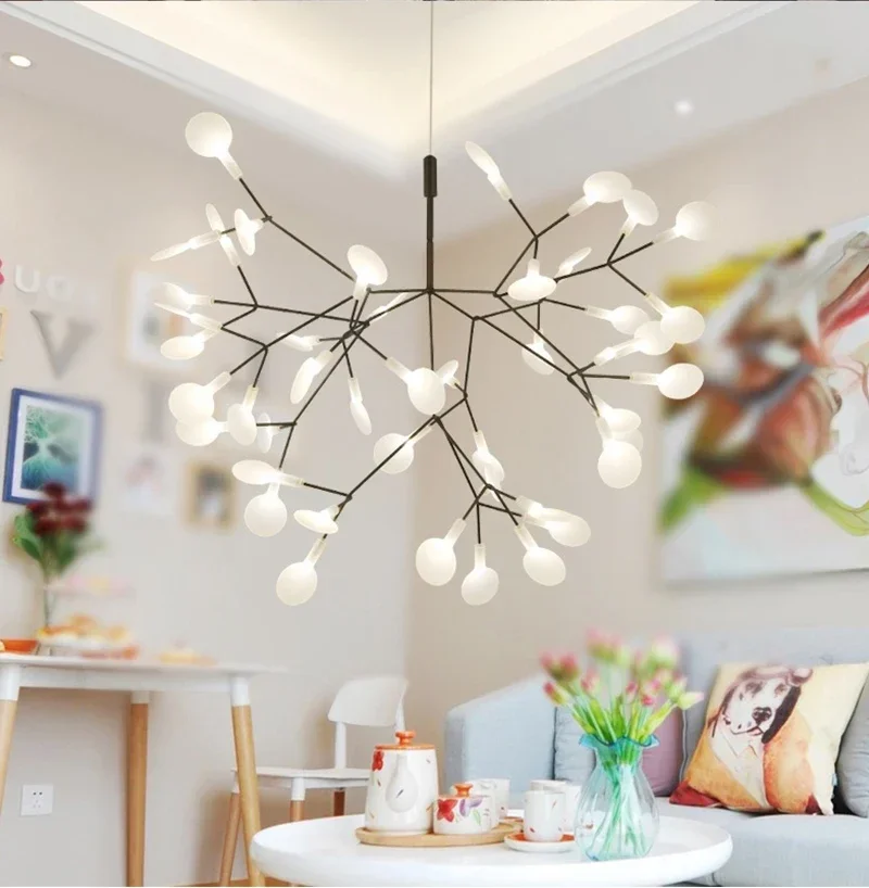 Nordic Circular Living Room Kitchen Corridor Postmodern Chandelier Tree Branch Design Firefly Light LED Light