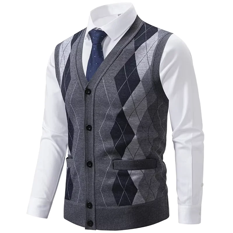 Bild 6: Herren Herbst Winter Fleece gefütterte Strickweste V-Ausschnitt ärmellose Weste Pullover Strickwesten Button-Down-Pulloverweste