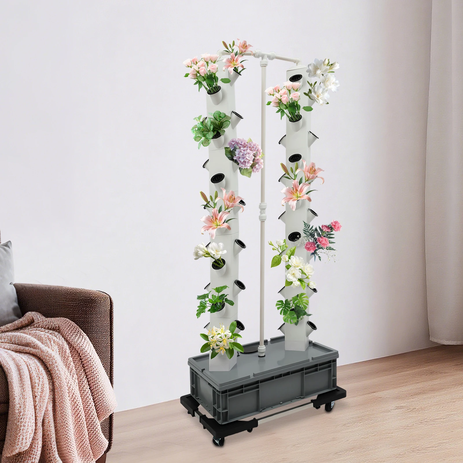 

User-Friendly Hydroponic Tower For All Growers-15-Minute Timing Avoids Over-Irrigation, Auto-Work After Water&Powder Connection
