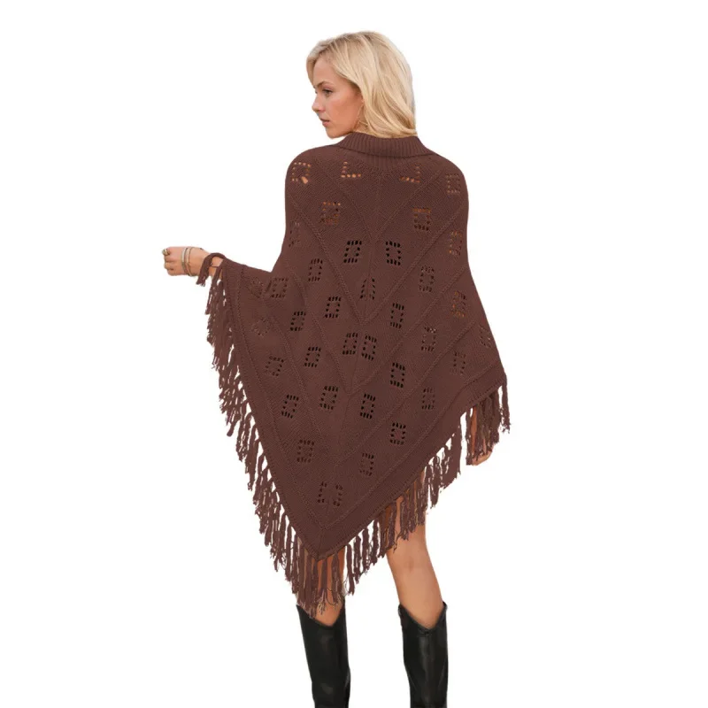 جديد الخريف والشتاء عبر الحدود الملابس النسائية الأوروبية والأمريكية شال أنيق شرابة محبوك 2025 #4