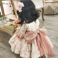 Baby Girl Princess Lace Floral Tutu Dress With Cap Infant Toddler Girl Vintage Vestido Party Pageant Birthday Baby Clothes 1-5Y