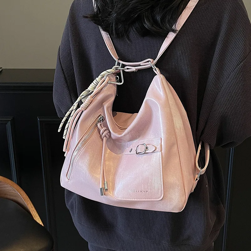 Women Shoulder Bag Fashion Street Large Capacity Soft Pu Leather Crossbody Bag Y2K Style Casual Backpack Tote Bags