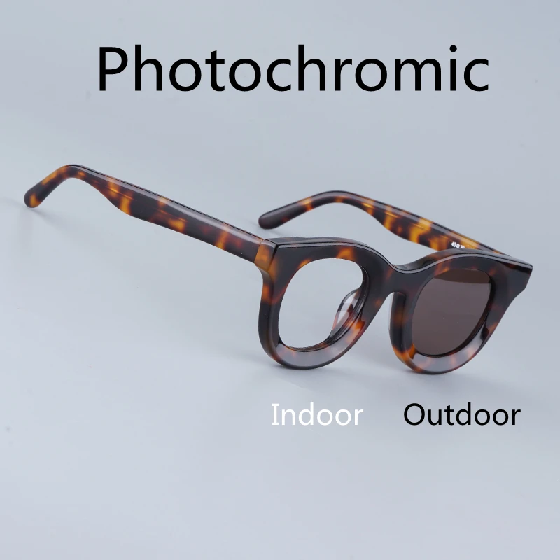 

Punk Style Fashion Photochromic Round Transit Sunglasses Uv400 High Street Thick Acetate Hiphop Designer Brand Eyeglasses