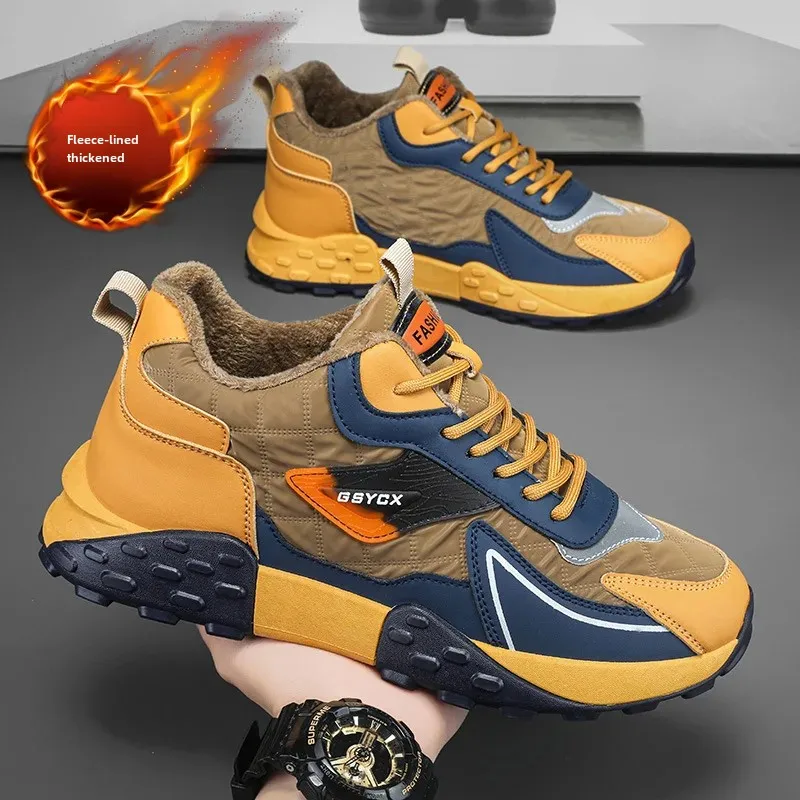 2023 جديد الرجال عادية العصرية الصوف مبطن أحذية كرة القدم الدافئة سميكة وحيد أحذية رياضية حذاء كاجوال لخريف شتاء
