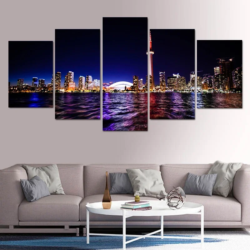 5 Pieces Hong Kong City Night View Decoration Poster Print Canvas Painting Wall Art For Living Room Bedroom Home Decor Cuadros