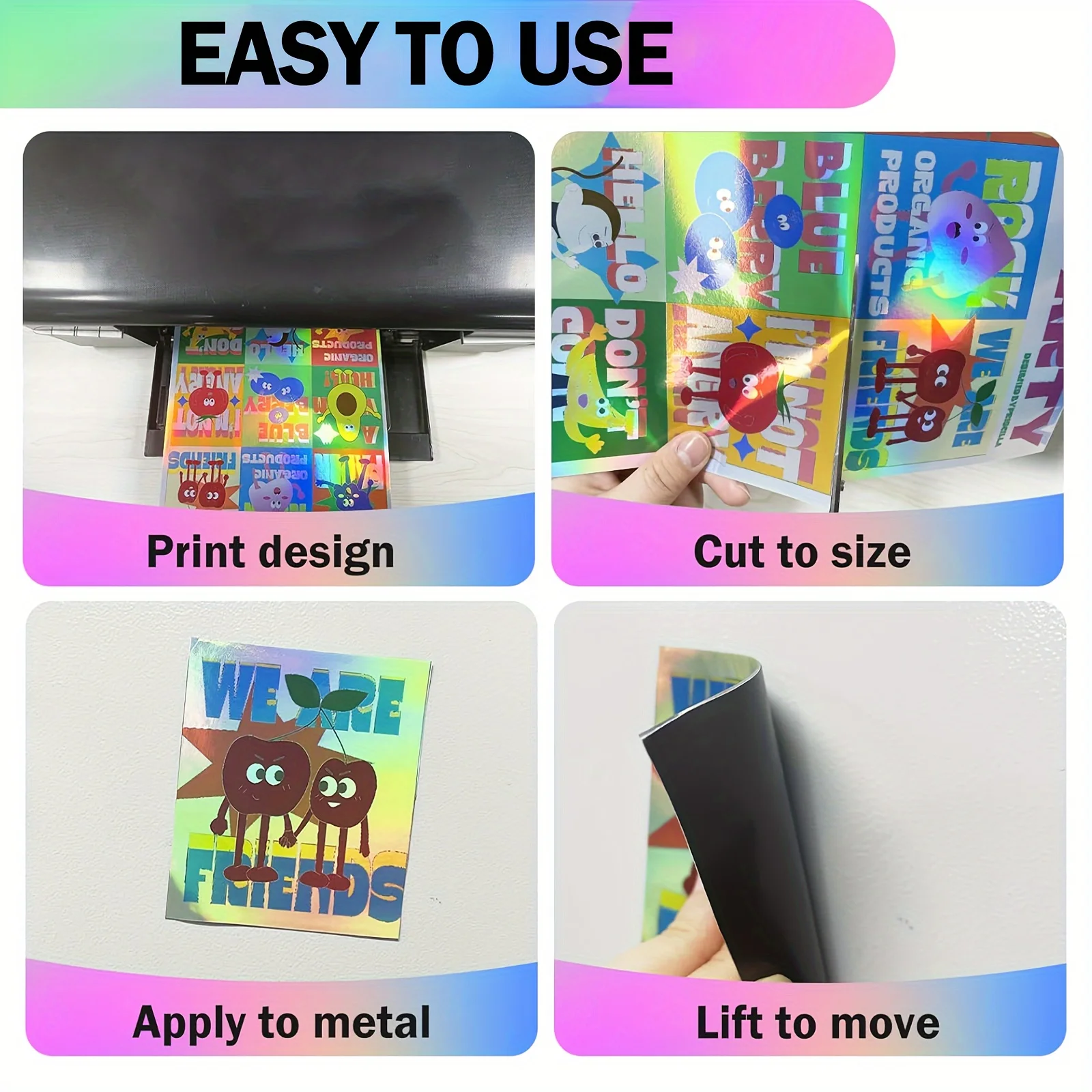 5 Sheets A4 Printable Magnetic Holographic Rainbow Sheet for Inkjet Printer 8.3×11.7 Inch Magnetic Paper DIY Refrigerator Magnet