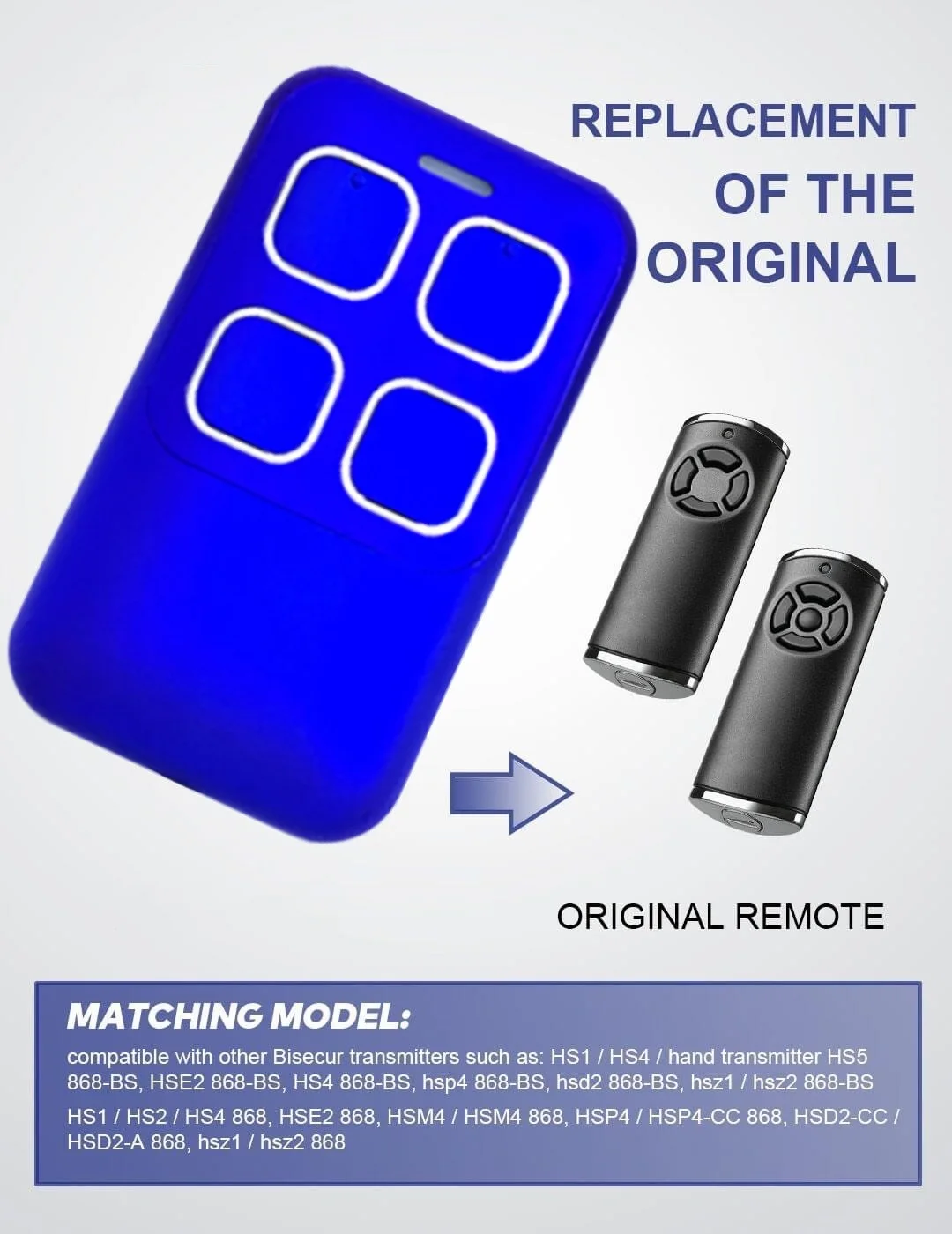 868Mhz HORMANN BS HSE2-868-BS HSE4-868-BS HS5-868-BS HS4-868-BS HSE1 HS1 HSD2 HSS4 HSP4 Garage Door Remote Control