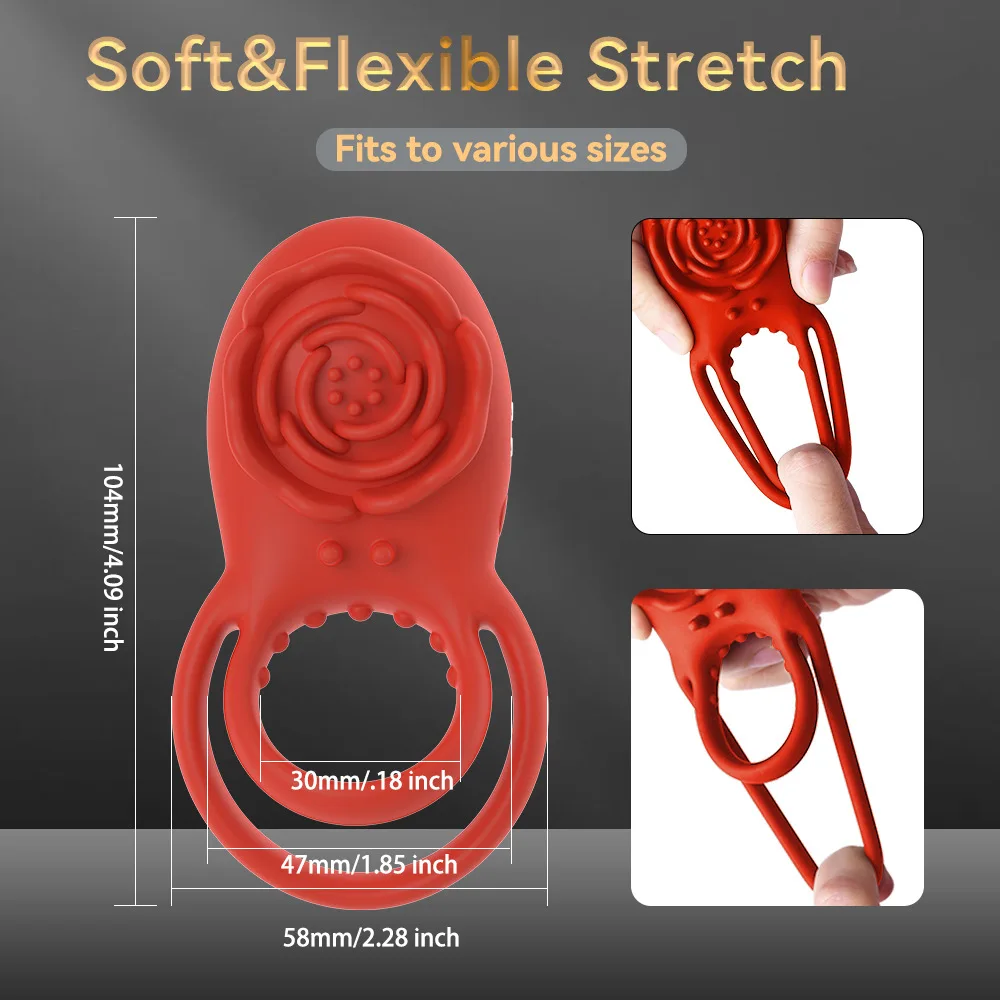 Men Remote Control Rose lock Dual Vibrating Penis Rings Cockring for Ejaculation Delay Clit Stimulation Sex Toy for Couples