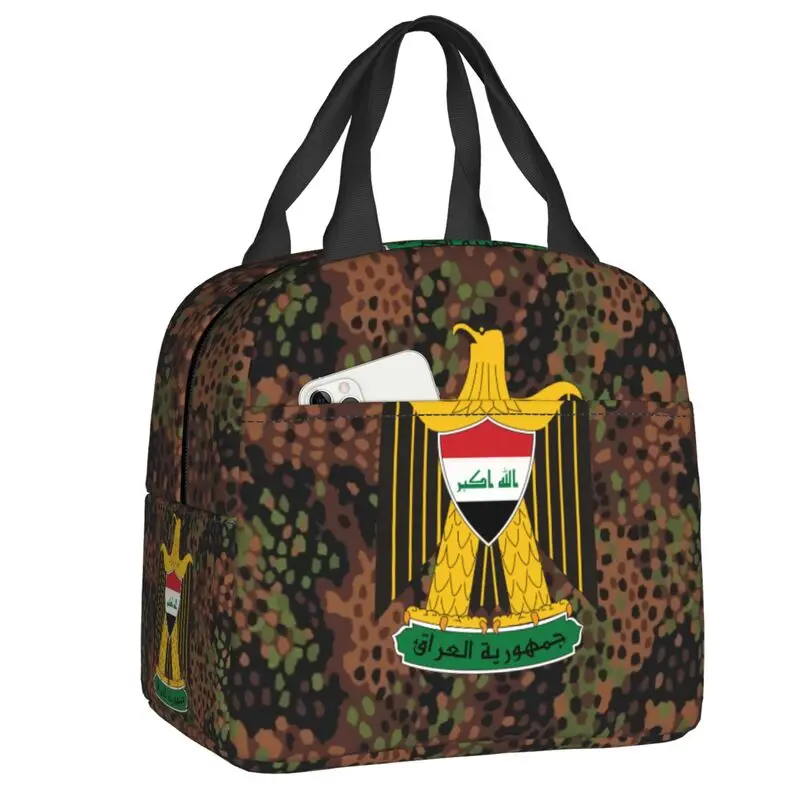 Custom Emblem Of Iraq Lunch Bag Men Women Iraqi Flag Eagle Thermal Cooler Insulated Lunch Boxes for Adult Office