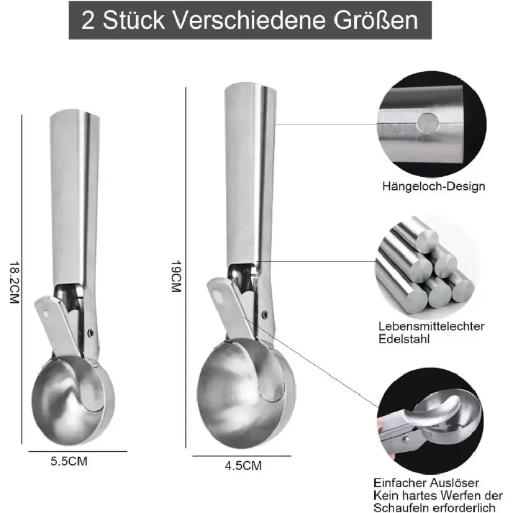 

Hot Sale Fruit Watermelon Spoon Ball Scoop Ice Cream Tools Multifunctional Stainless Steel Dual-Purpose Scoop Ice Cream Scoops