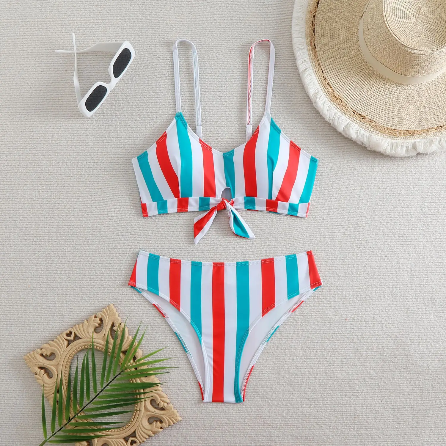 

Sexy Striped Bikini 2025 Push Up Swimsuit Female Swimwear Women High Waisted Bikinis Set Bather Beach Wear Bathing Suit Knotted