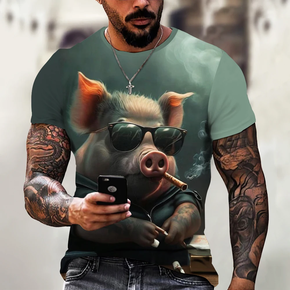 

Funny Animal pig Printed Summer Men's T Shirt Casual Short Sleeve Fashion Streetwear Male Oversized Clothing Crew Neck T-Shirts