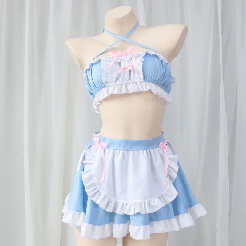 Kawaii Girl Anime Cafe Clerk Maid Unifrom Outfits Women Cute Lolita Blue Pajamas Pool Party Waiter Costumes Cosplay