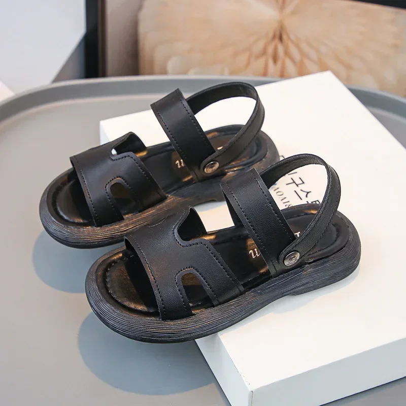 

Пляжная обувь для мальчиков, детские сандалии на нескользящей мягкой подошве в стиле ретро, однотонные универсальные летние детские повседневные туфли 2023 года, модная обувь с открытым носком