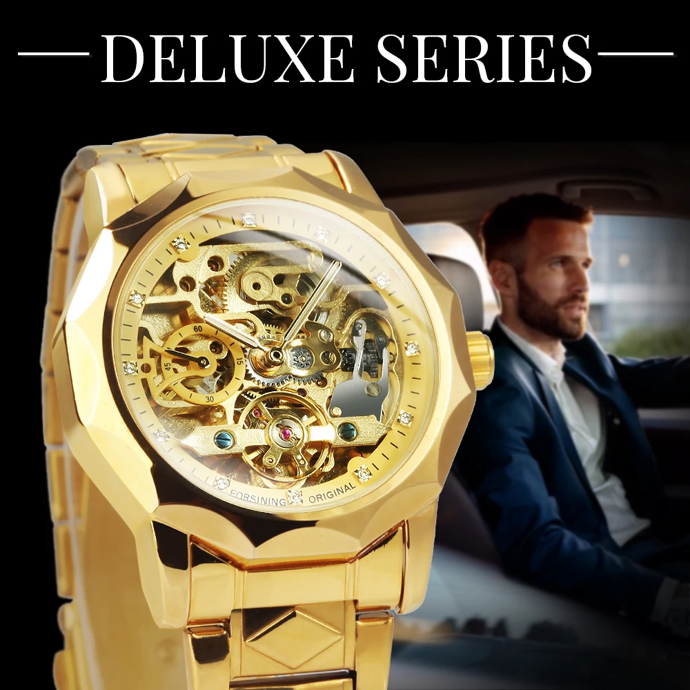 Forsining Fashion Tourbillon Skeleton ساعة ميكانيكية أوتوماتيكية للرجال مضيئة الأيدي مثلج خارج الساعات حزام الفولاذ المقاوم للصدأ #5