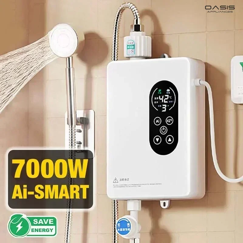 5500/7000W Instant Water Heater New Smart Electric Shower Tankless Instant Water Heater Thermostat Suitable for Bathroom Kitchen