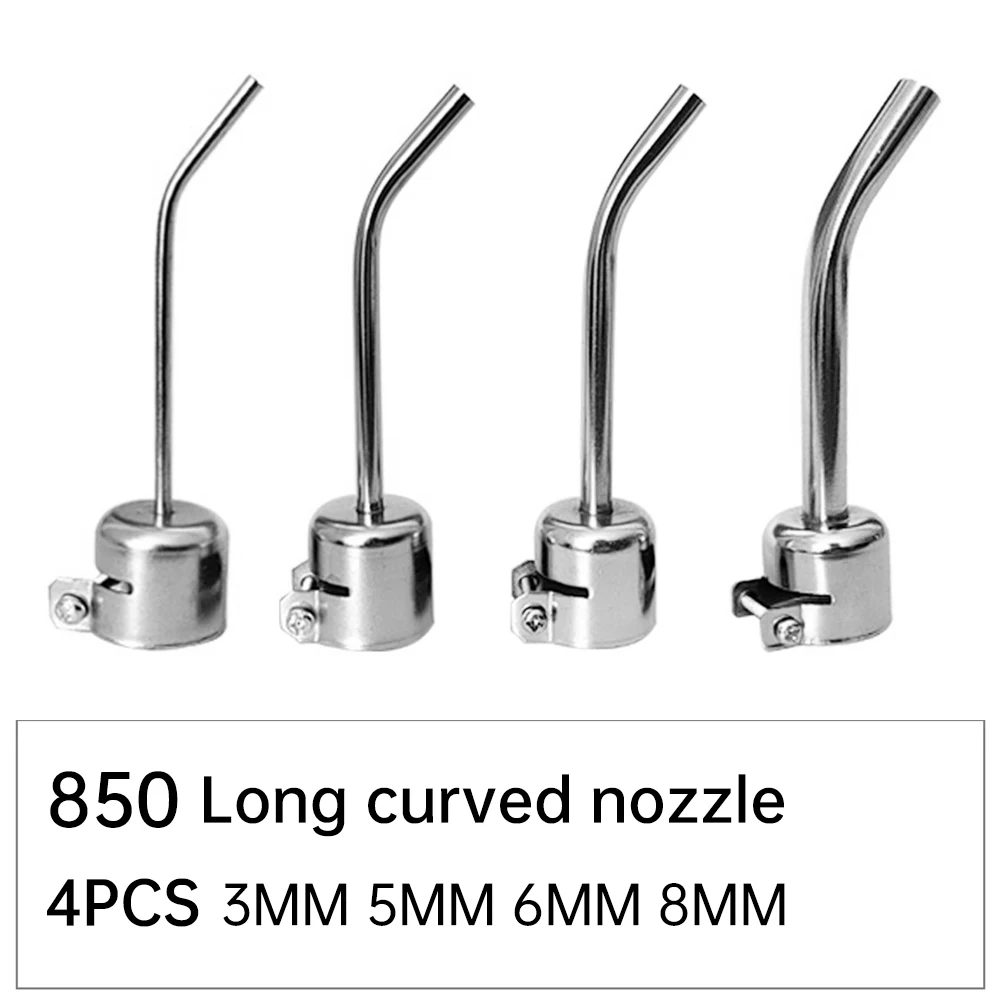 4pcs Long Bent Curved Heat Gun Nozzles for 850 Hot Air Soldering Rework Station 6pcs Air Stations Gun Nozzles Soldering Tool