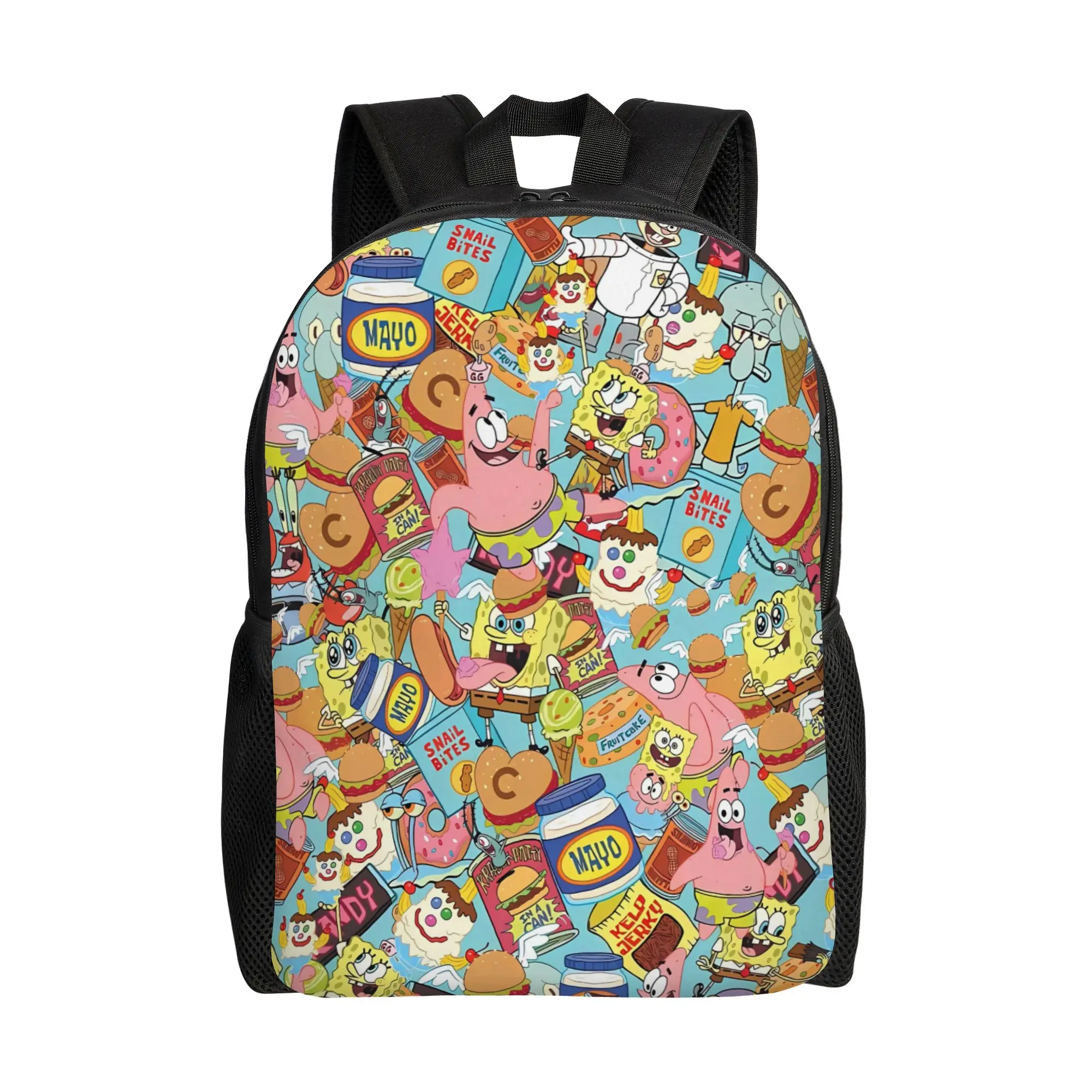 S-SpongeBobed Mixed All Character Chaos Mash Backpack  Daily Backpacks Male High Quality Print School Bags Streetwear Rucksack