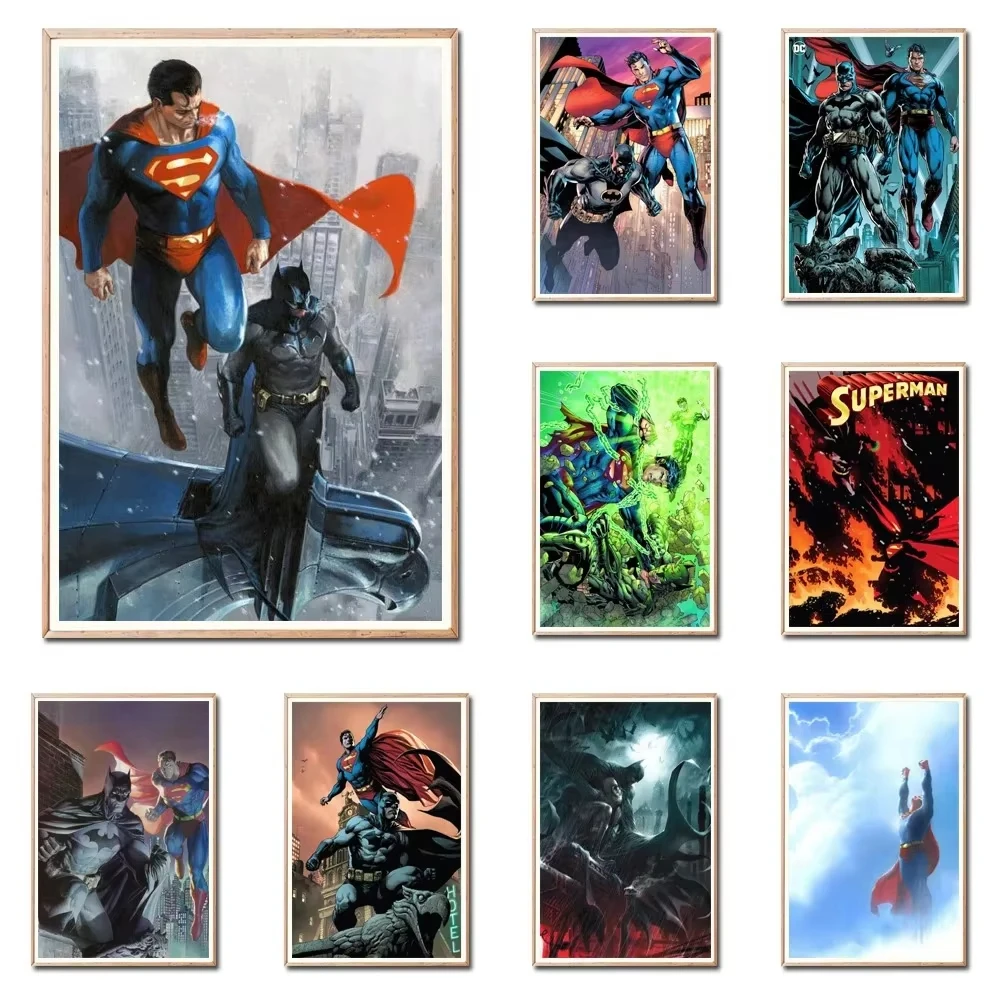 Impresiones en lienzo de cómic de CC, carteles de dibujos animados de Superman y Batman, pintura artística de pared de superhéroe Liga de la justicia para decoración del hogar