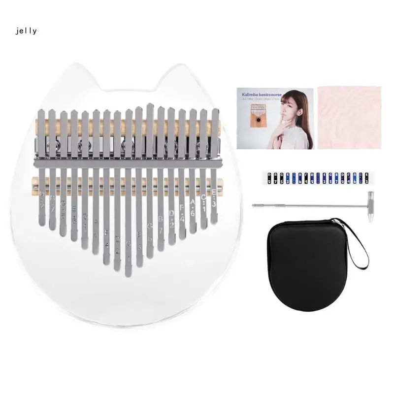 

448C Acrylic Transparent Kalimba Thumb Piano 17-Key Finger Piano with Tune Hammer Gift for Kids Adult Beginners Professional