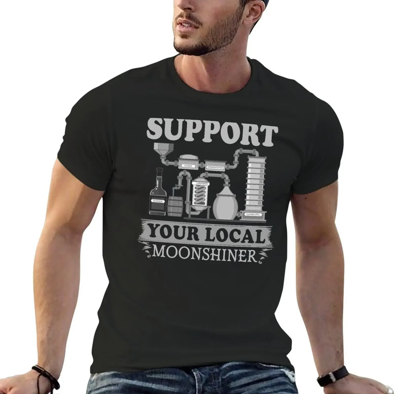 Support Your Local Moonshiner Moonshine Design T-Shirt sweat blanks mens white t shirts