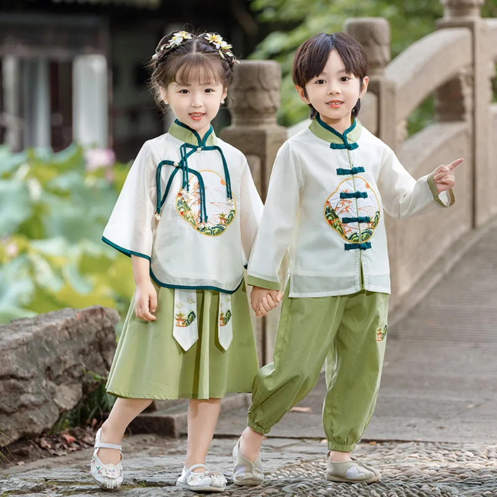بدلة تانغ للأولاد والبنات من Hanfu لعام 2025 - تطريز عتيق، قطن/كتان ممتاز، ملابس أطفال على الطراز الصيني