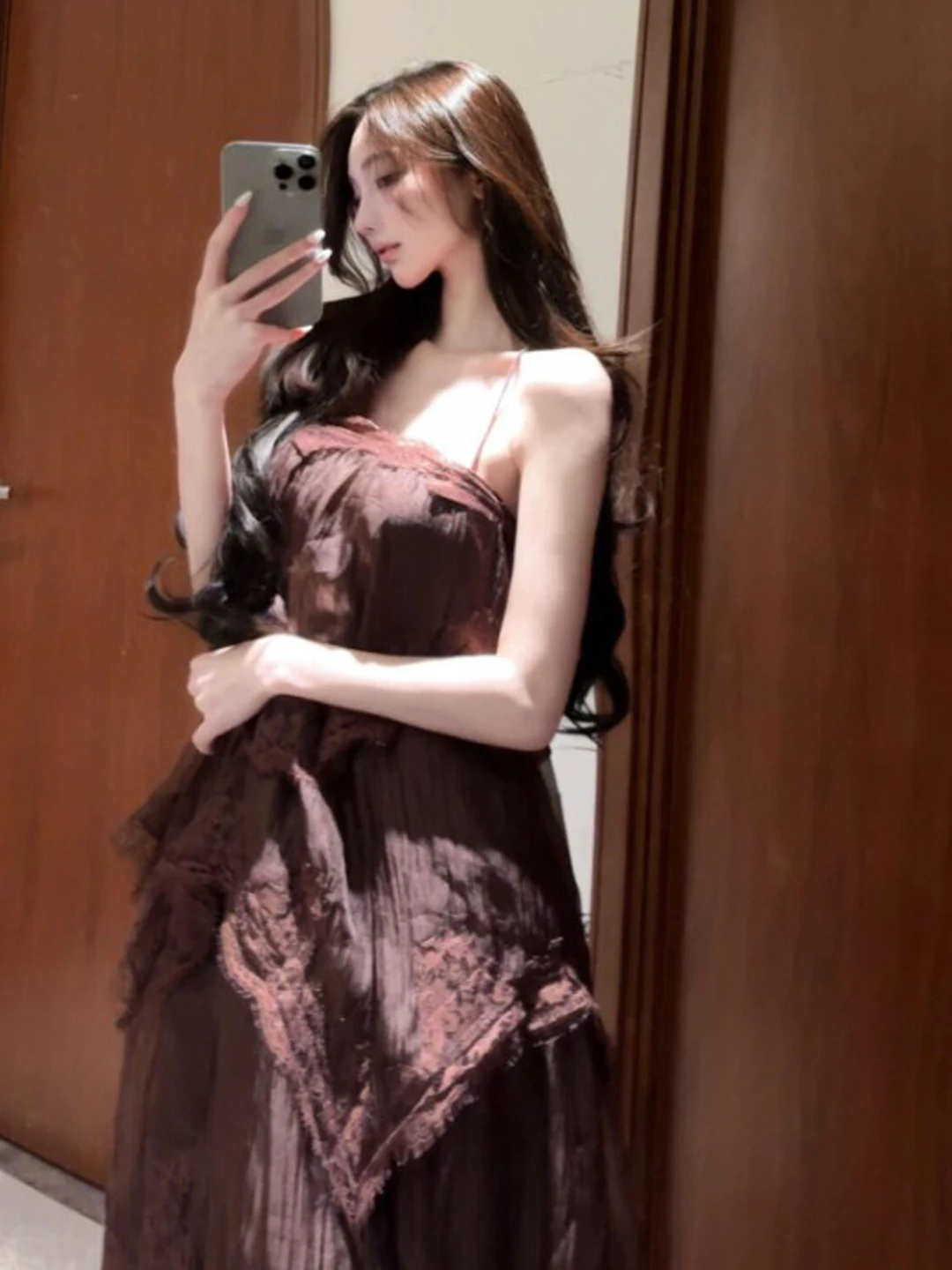 

Retro Unique Beautiful Puffy Strap Long Dress Fashionable Elegance Women's Dress Summer 2026 City Commute Street Style Party