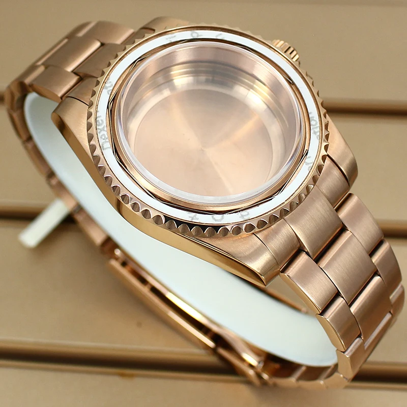 40mm Rose Gold Watch Case Sapphire For Seiko NH34 NH35 NH36 NH38 4R36 ETA 2824 Miyota 8215 Movement Oyster Bracelet Slide Buckle