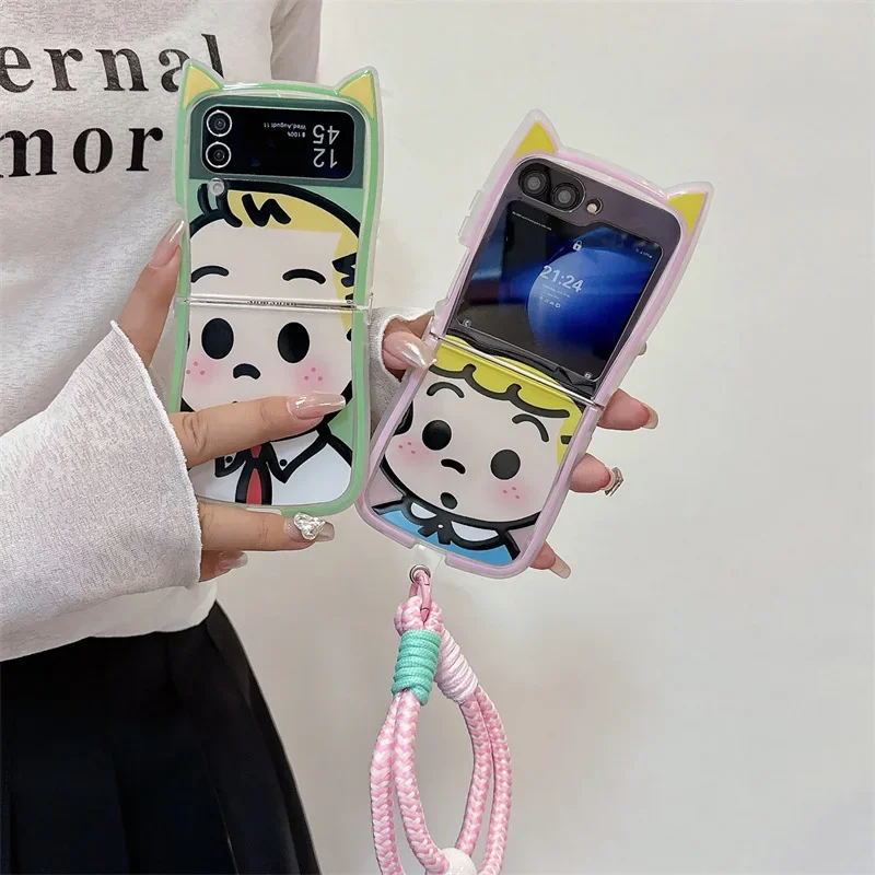 Cute Boy Girl Phone Case for Samsung Galaxy Z Flip 6 5 4 3 Protective Back Cover for ZFlip4 ZFlip5 ZFlip6 Case