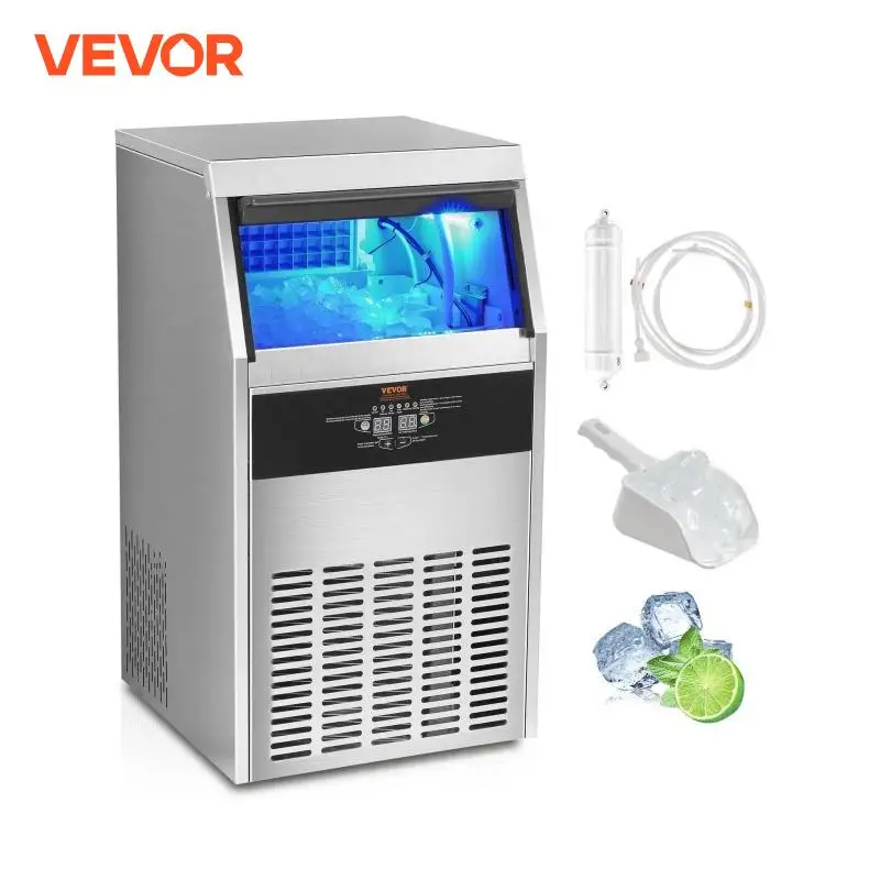 VEVOR Commercial Ice Maker100lbs/24H Freestanding Cabinet with 33lbs Storage Capacity LED Digital Display for Bar Restaurant