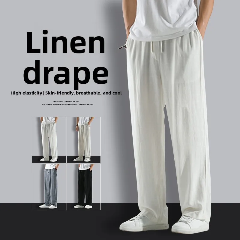 

Men's Cotton Linen Straight Leg Pants Autumn Casual Loose Fit Faionable Spor Wide Leg Trousers Harajuku Sle Long Pants
