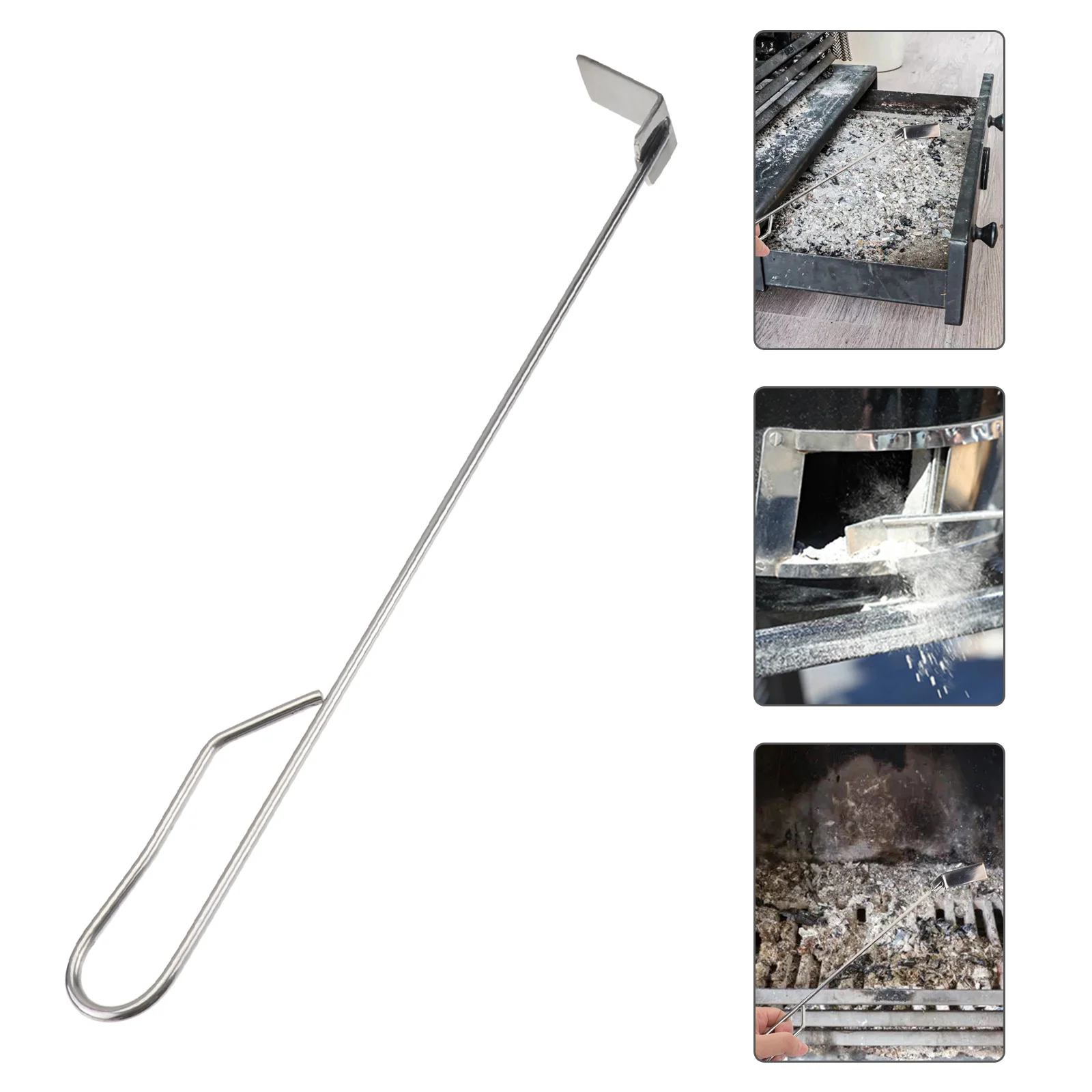 

46cm Stainless Steel Charcoal Ash Rake BBQ Ash Tool Rake Poker for Charcoal Smoker Wood Burning Stove (Silver)