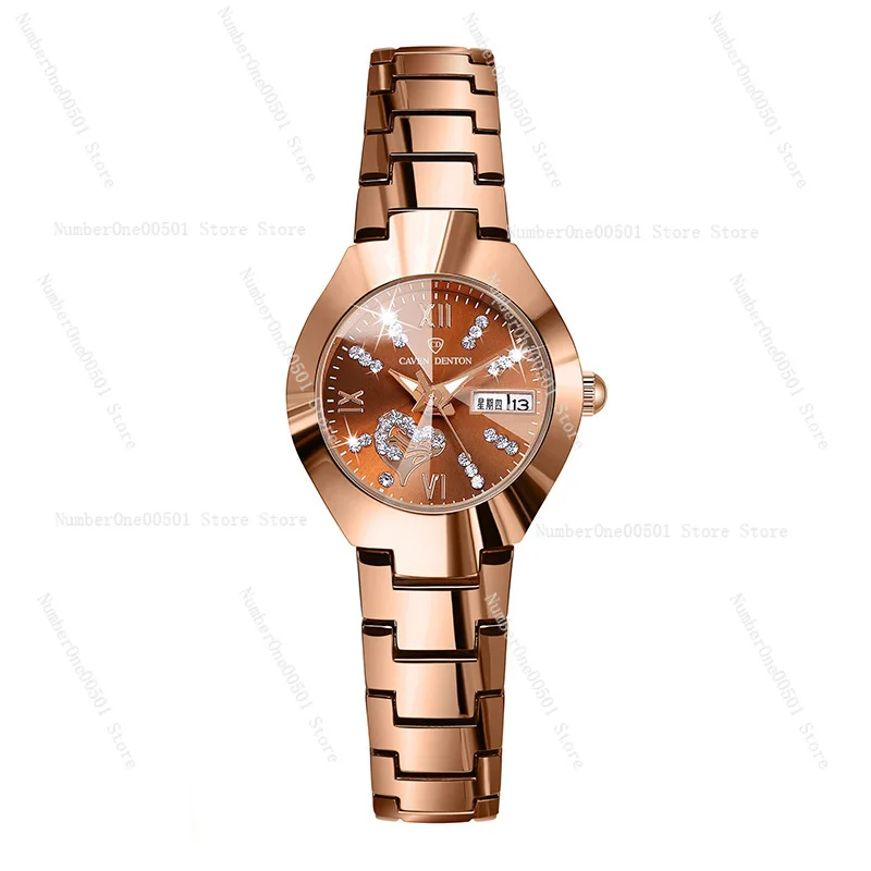 Reloj de mujer de moda coreana con doble calendario con incrustaciones de diamantes reloj de luz nocturna resistente al agua