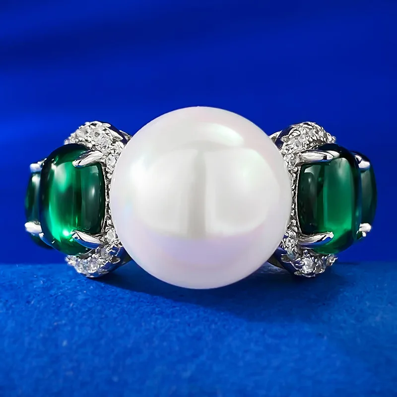 

Fupo's 12mm Beizhu Inlaid Emerald Egg Face Wedding Ring for Women Cross border in Europe and America