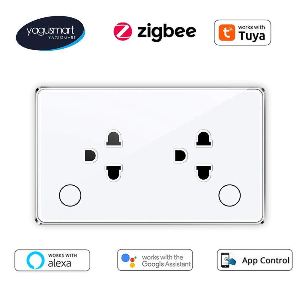 Yagusmart Zigbee Smart Socket Vietnam Standard 2 Gang Smart Outlets Electricity Statistics Alexa Google Home Voice Control