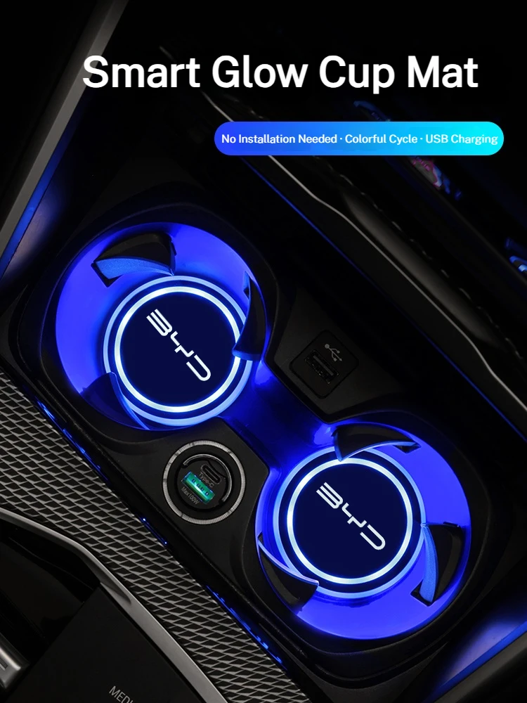 7 Color Car Changing LED Cup Holder Lights Rear Windshield Decorative Ambient Lighting For BYD Dolphin Song Pro Seagull Sealion