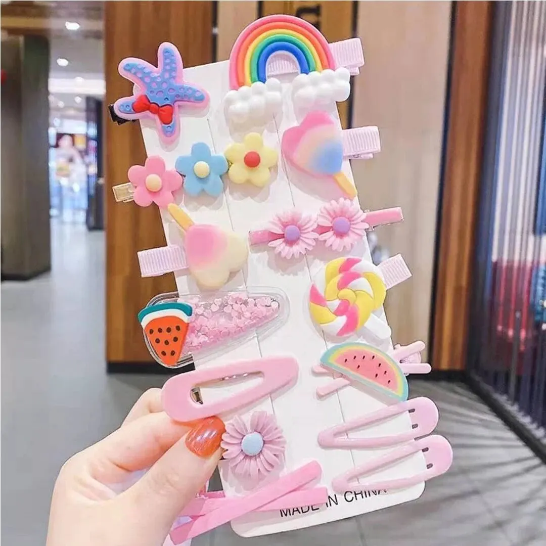 14pcs Set Of Hair Clips For Girls Cartoon Ice Cream Cute Children Hair Clips Fashion Accessories Children Candy Hair Clips