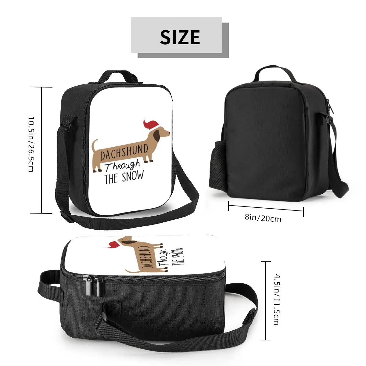 Christmas Dachshund Through The Snow Thermal Lunch Bags Puppy Sausage Dog Portable Lunch Tote for Multifunction Bento Food Box